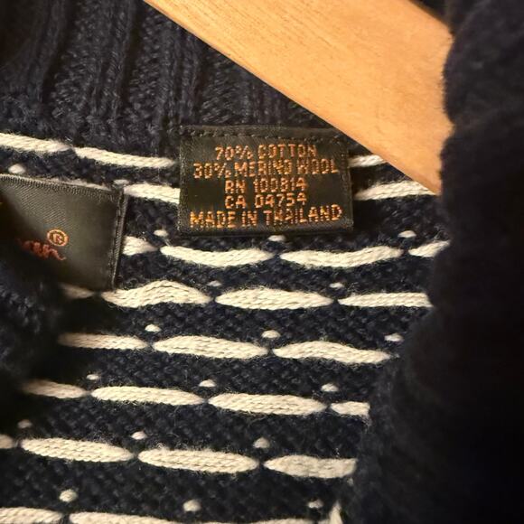 Ben Sherman Navy White Fair Isle Wool & Cotton Leather Button Cardigan Men’s L - Picture 10 of 14